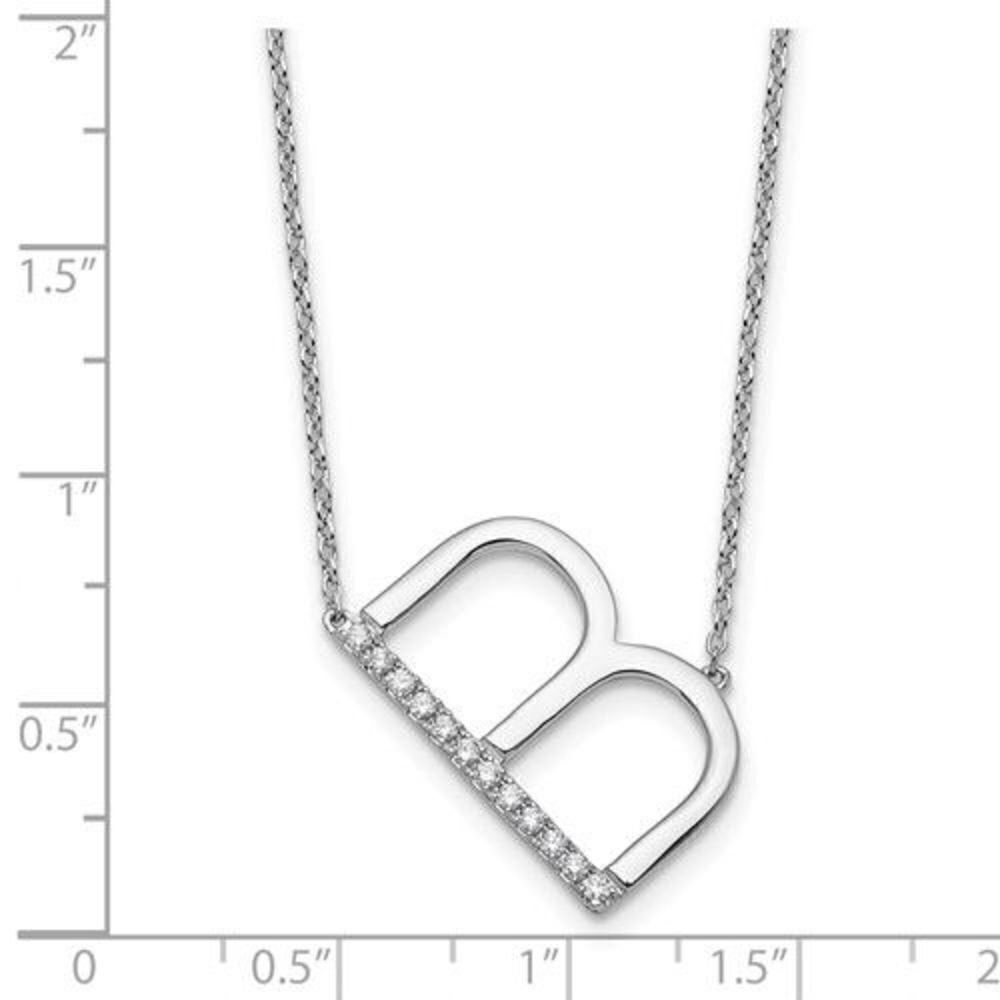 14K White Gold Sideways Diamond Initial B Necklace - Picture 3 of 3